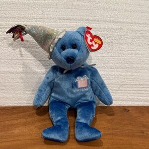 Ty Beanie Baby September Blue Birthday Bear with Sparkling Party Hat